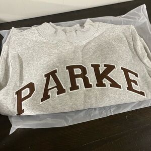 Parke Light Gray Sweatshirt Mockneck Brown Lettering New in Bag